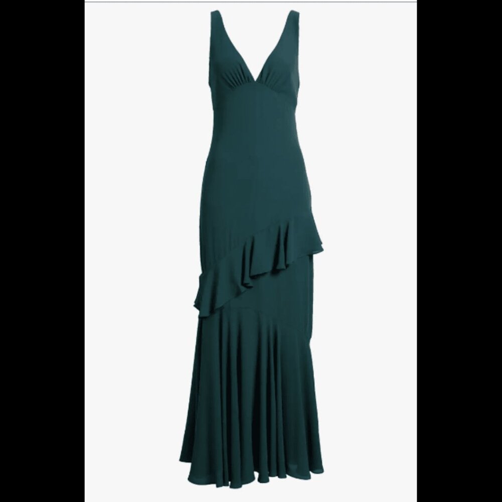 Like New Esme Ruffle Chiffon Gown - Wayf - XL - Emerald Green